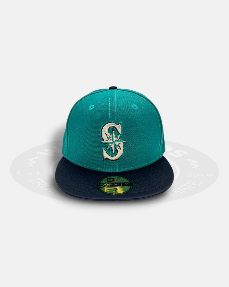 New Era Seattle Mariners Satin Peak Prime Teal Black 59Fifty Fitted Hat