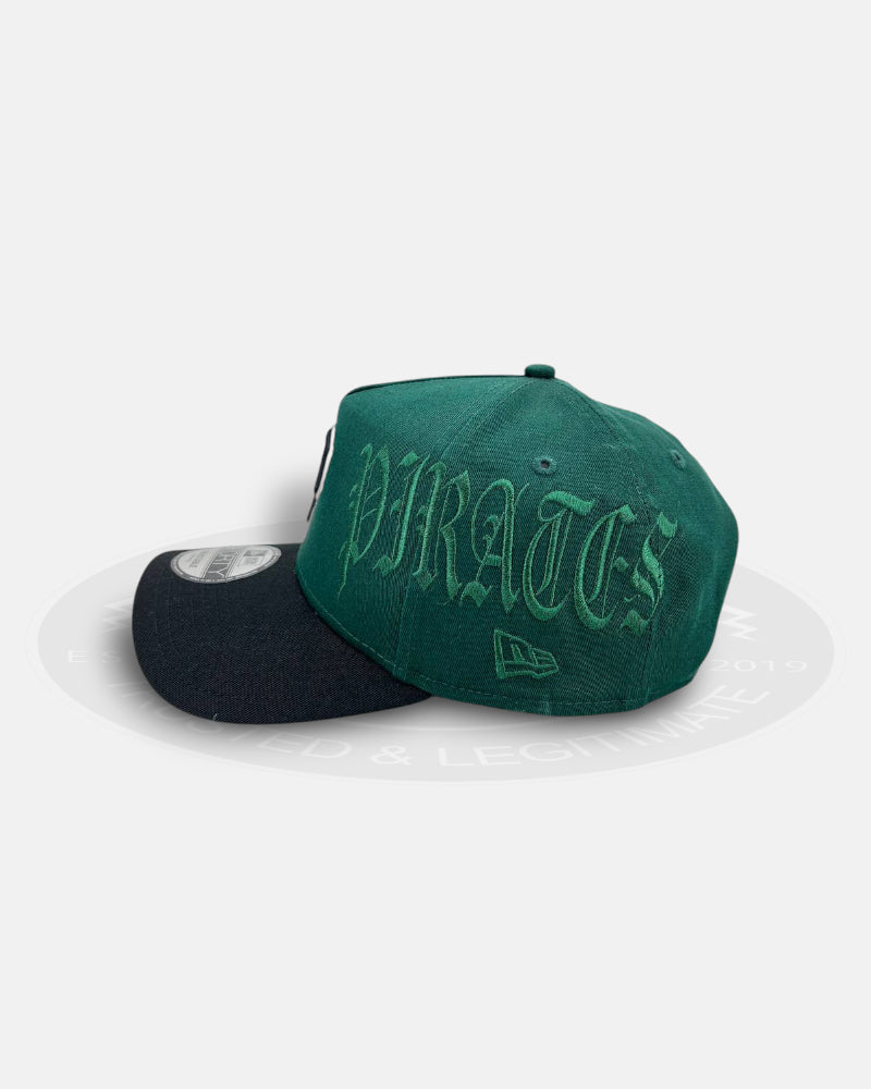 Pittsburgh Pirates 'Logo Oversized Side Gothic Script' 9FORTY A-Frame Snapback Hat Dark Green
