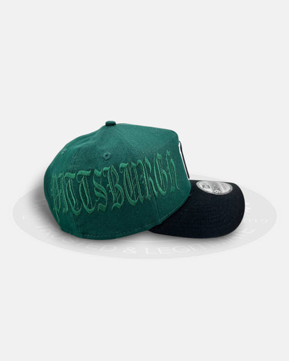 Pittsburgh Pirates 'Logo Oversized Side Gothic Script' 9FORTY A-Frame Snapback Hat Dark Green