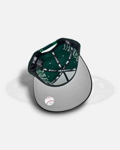 Pittsburgh Pirates 'Logo Oversized Side Gothic Script' 9FORTY A-Frame Snapback Hat Dark Green