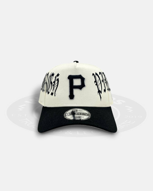 Pittsburgh Pirates 'Logo Oversized Side Gothic Script' 9FORTY A-Frame Snapback Hat