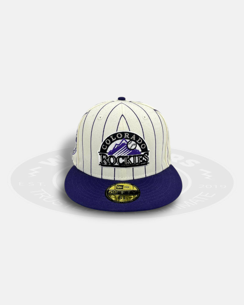 Colorado Rockies Striped Legends Elite Series White Purple 59Fifty Fitted Hat
