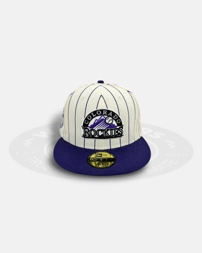 Colorado Rockies Striped Legends Elite Series White Purple 59Fifty Fitted Hat