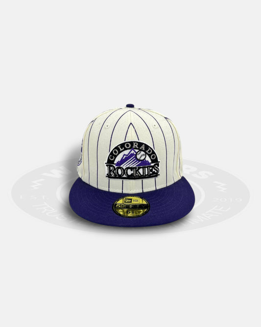 Colorado Rockies Striped Legends Elite Series White Purple 59Fifty Fitted Hat