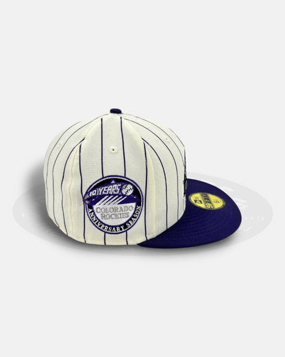 Colorado Rockies Striped Legends Elite Series White Purple 59Fifty Fitted Hat