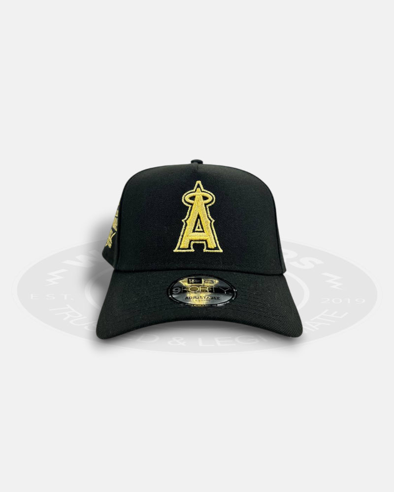 Anaheim Angels Milestone Crest Black Gold 9FORTY A-Frame Snapback Hat