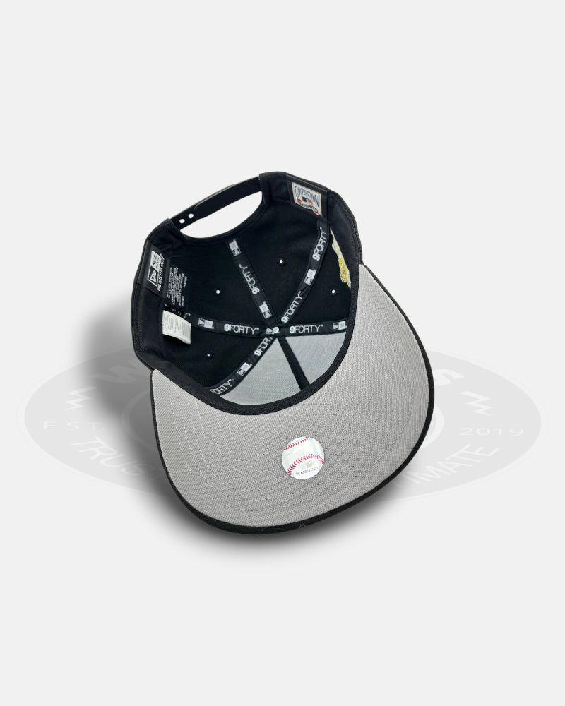 Anaheim Angels Milestone Crest Black Gold 9FORTY A-Frame Snapback Hat