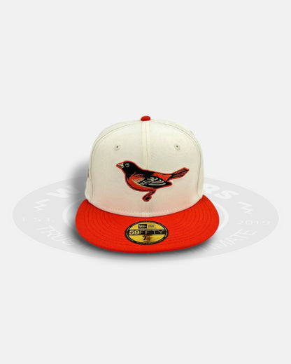 Baltimore Orioles Milestone Crest Chrome Orange Two Tone Series 59Fifty Fitted Hat