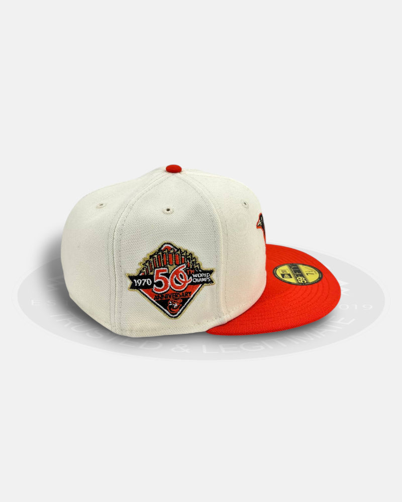Baltimore Orioles Milestone Crest Chrome Orange Two Tone Series 59Fifty Fitted Hat