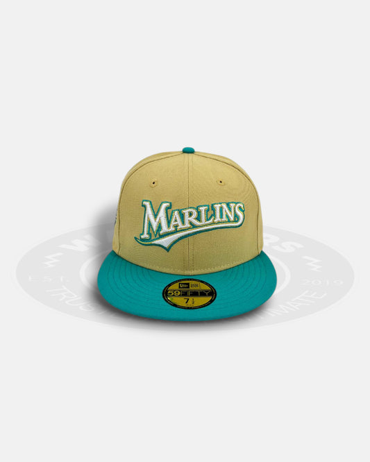 Florida Marlins Anniversary Crest Khaki Teal Two Tone Series 59Fifty Fitted Hat