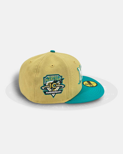 Florida Marlins Anniversary Crest Khaki Teal Two Tone Series 59Fifty Fitted Hat